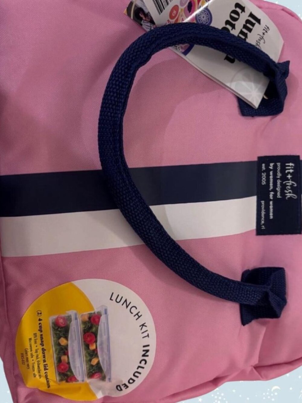 Fit + Fresh pink lunch tote with matching lunch kit